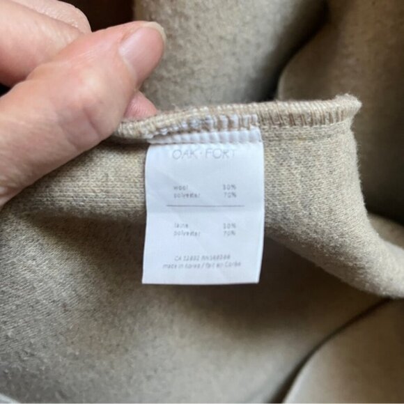 Oak + Fort 2 neutral tone wool blend belted trench jacket coat Sz O/S - Picture 11 of 13